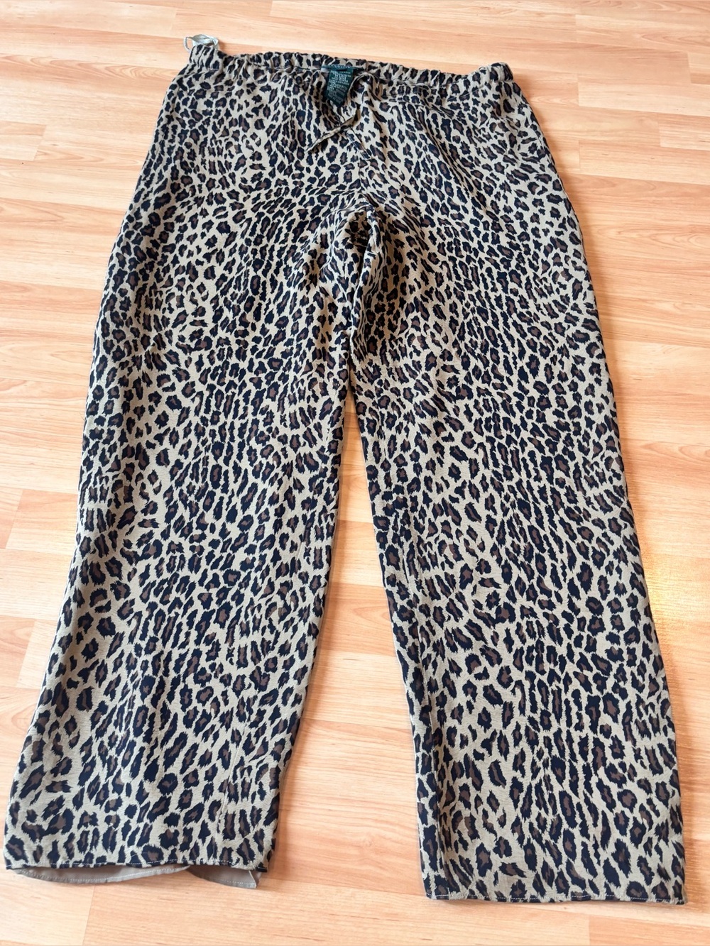 Ralph Lauren Leopard Print Wide Leg Silk Pants